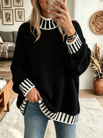 Women's Striped Trim Mock Neck Sweater