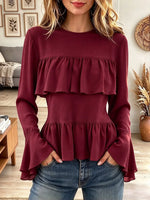 Women's Round Neck Tiered Ruffle Blouse