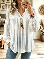 Women's Babydoll Eyelash Lace Henley Tunic Top