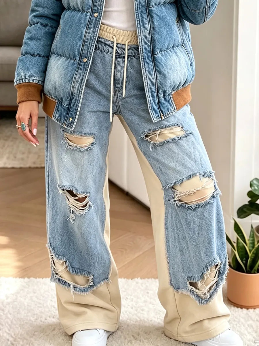 Women's Vintage Elegant Denim Patchwork Pants