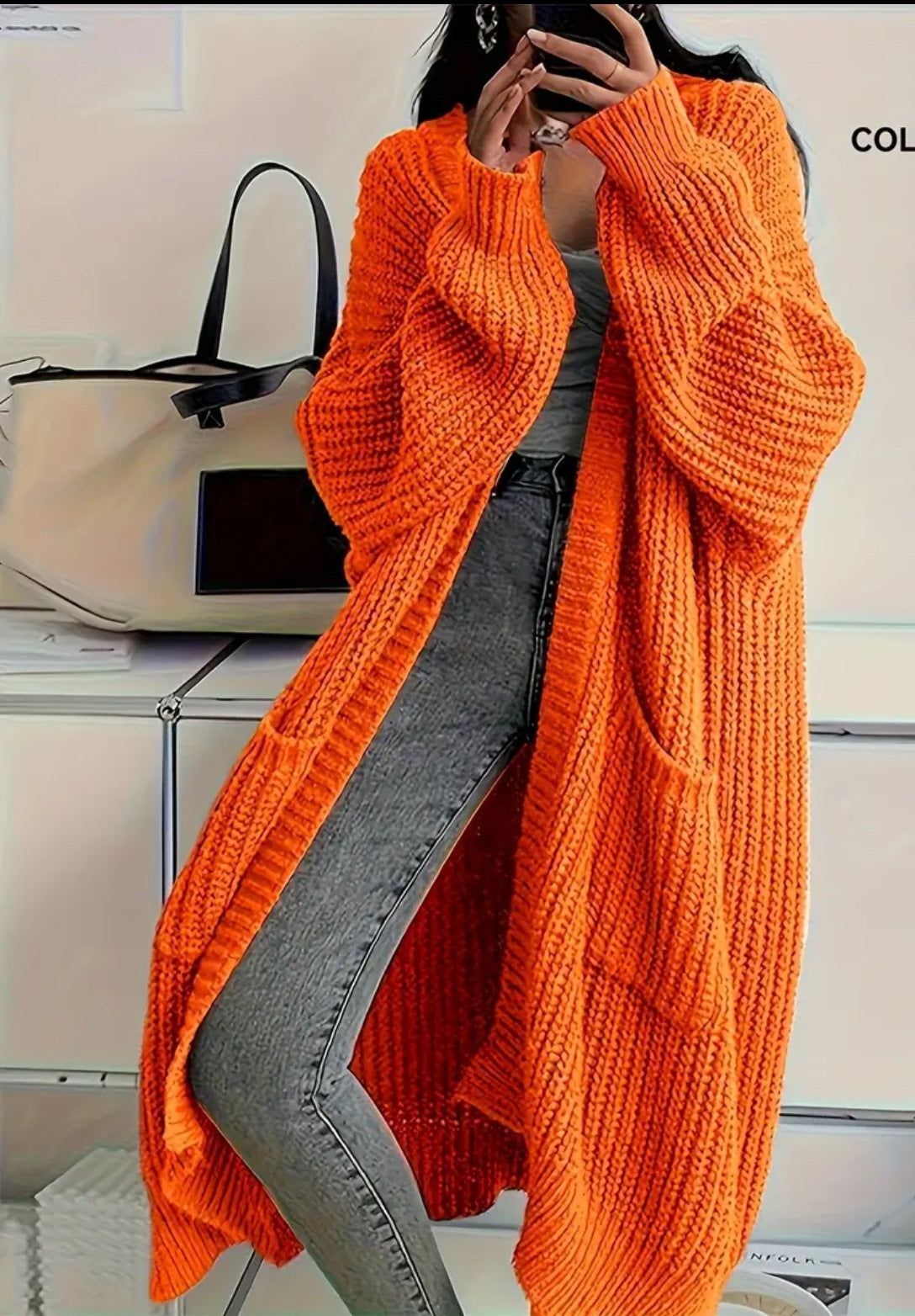 Oversized Long Open Front Knit Cardigan Women Chunky Sweater Coat With Pockets
