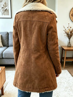 Women's Sherpa-Lined Suede Buckle Coat