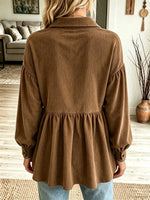 Women's Peplum Ruffle Corduroy Button-Down Shirt