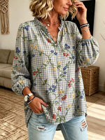 Retro Floral Pattern Art Print Casual Long Sleeve Cotton Linen Shirt