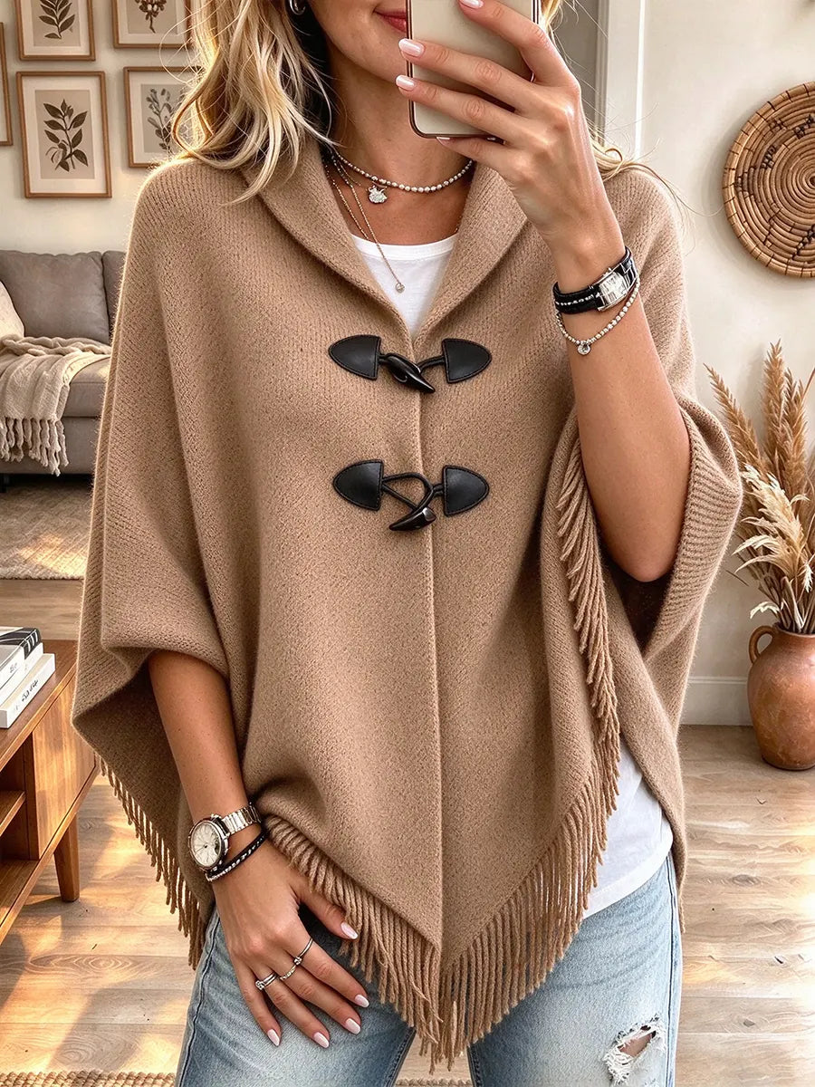 Women's Hooded Knit Poncho Cape