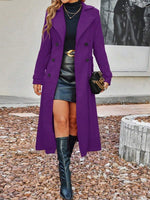 Double‑Breasted Lapel Long Wool Blend Coat Women Elegant Trench Overcoat