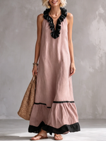Elegant And Romantic Ruffled Color-blocked Maxi Dress