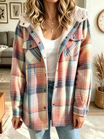 Women's Casual Loose-fit Plaid Hoodie Coat