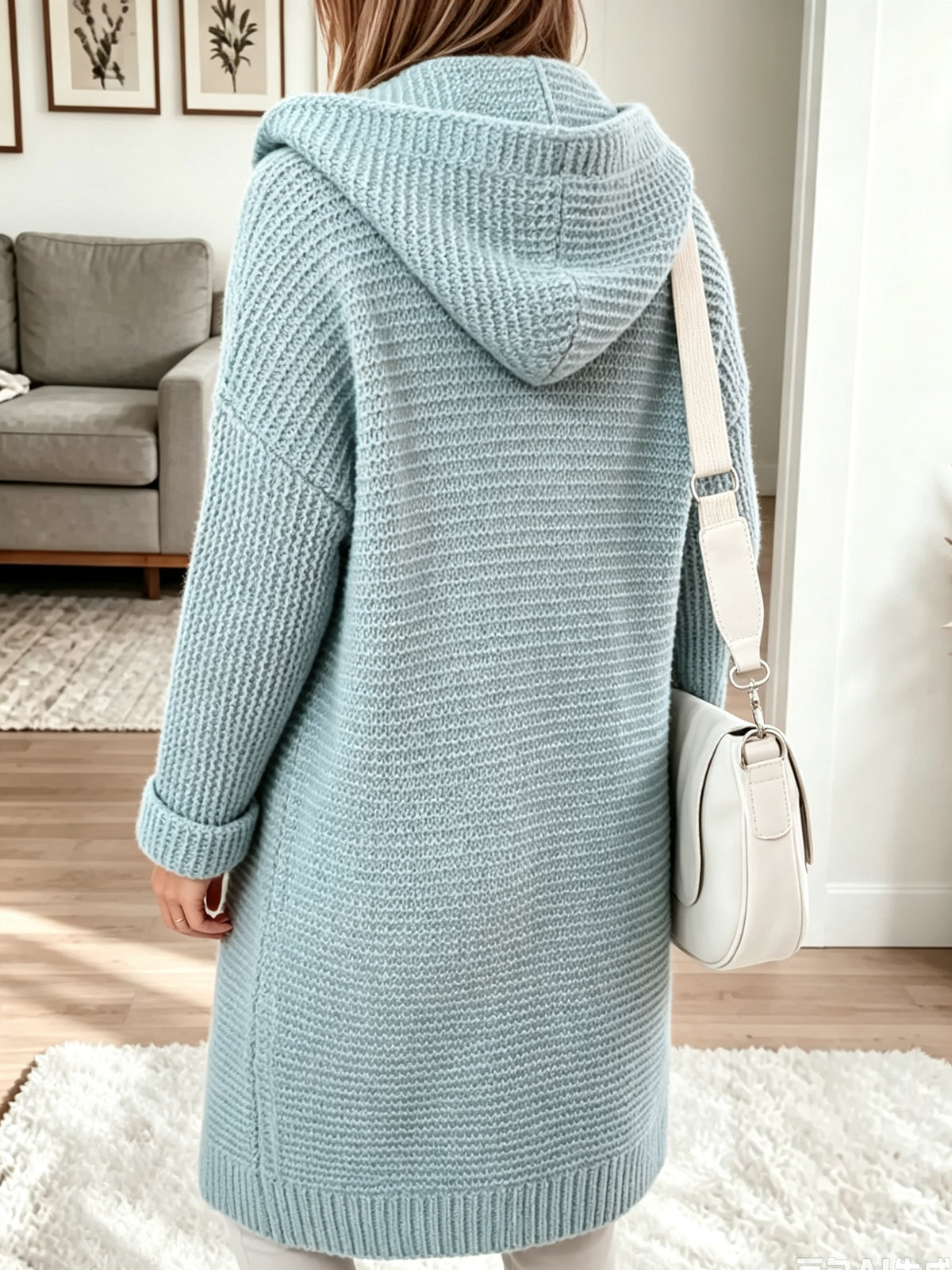 Women's Hooded Knit Button-Down Midi Cardigan