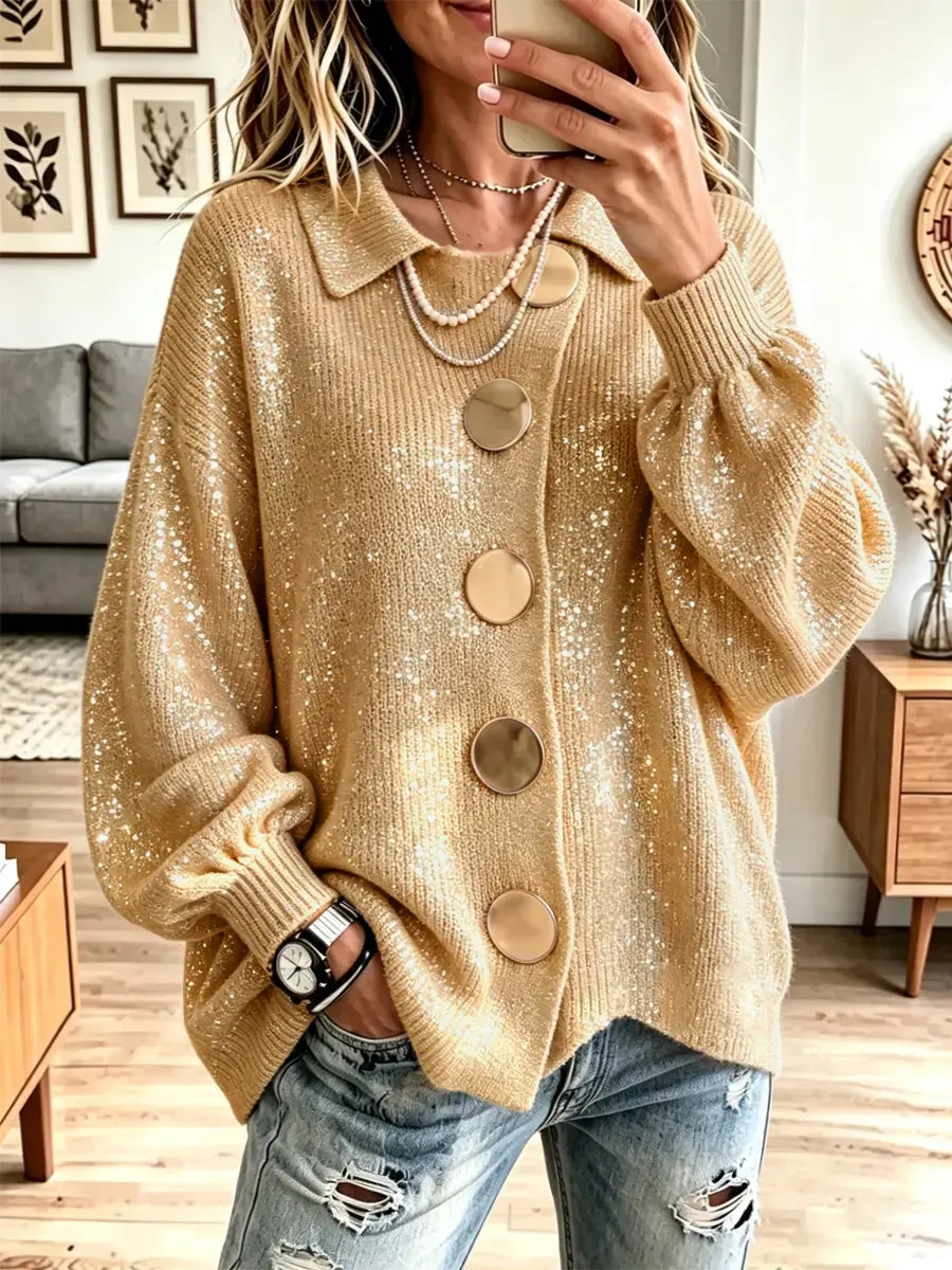 Vintage Cozy Shiny Knit Art Casual Stylish Long Sleeve Sweater