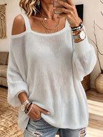 Women Cold Shoulder Open Knit Sweater Loose Long Sleeve Hollow Out Jumper