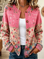 Women's Floral Print Button-Front Knit Cardigan