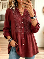 Vintage Elegant Fashionable Loose-fitting Openwork Lace Trim Shirt