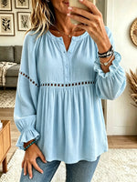 Women's Eyelet Lace Trim Babydoll Tunic Blouse