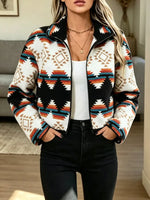 Retro Ethnic Pattern Art Casual Stylish Lapel Zip Long Sleeve Coat
