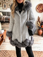 Hooded Faux Fur Contrast Trim Mid‑Length Coat Women Warm Winter Outerwear