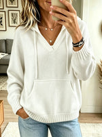 Women's V-Neck Knit Pullover Hoodie