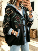 Women's Vintage Print Loose Hoodie Cardigan Coat