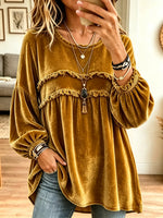 Women's Tiered Ruffle Velvet Babydoll Blouse