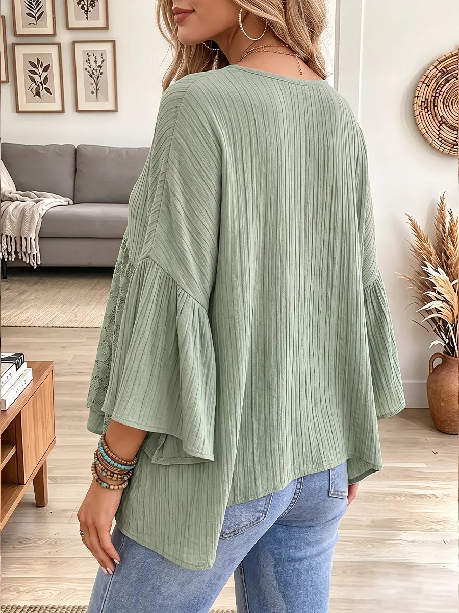 Vintage Elegant Cotton Blend Patchwork Lace Shirt