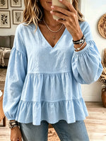 Women's Tiered Babydoll V-Neck Blouse
