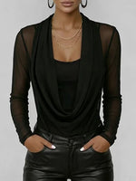 Women's Swing Neck Long-sleeved Casual Loose-fitting Sheer Mesh Top