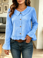 Retro Ruffle Peter‑pan Collar Art Casual Stylish Long Sleeve Shirt