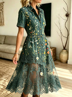Women's Floral Lace Mesh Shirt Dress