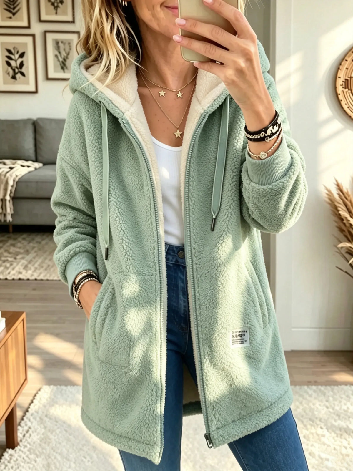 Women's Plush Sherpa Hooded Zip-Up Coat