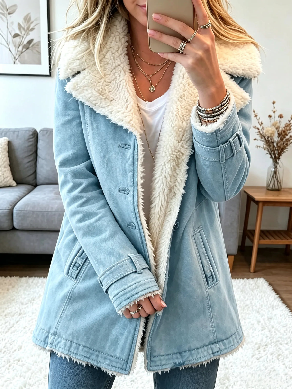 Women's Sherpa-Lined Suede Buckle Coat