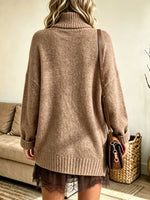 Women's Turtleneck Lace Hem Sweater Dress