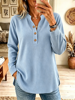 Women's Ribbed Henley Long Sleeve Tunic Top