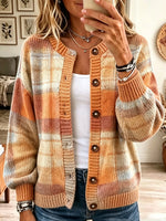 Women's Plaid Button-Down Knit Cardigan