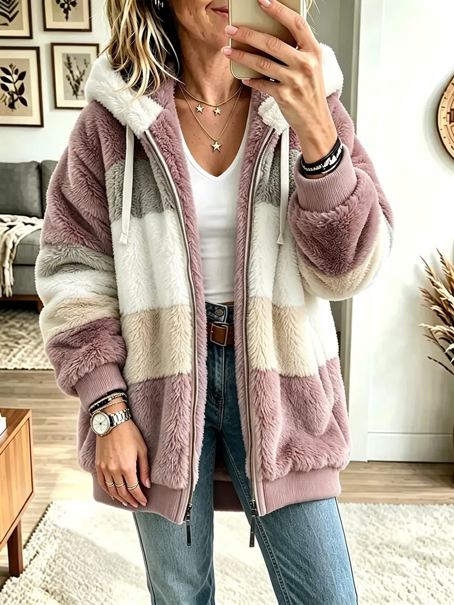 Women's Color-block Warm Hooded Coat