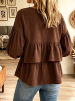 Women's Tiered Ruffle Balloon Sleeve Babydoll Blouse