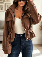 Retro Zip Chic Art Casual Stylish Lapel Long Sleeve Coat