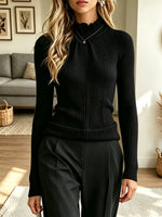Retro Turtleneck Ruffle Art Casual Stylish Long Sleeve Knit Sweater
