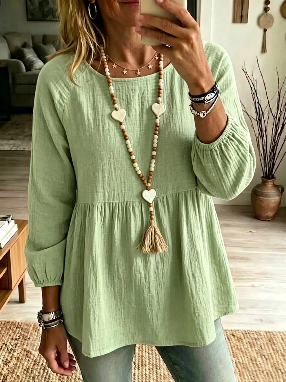 Women's Babydoll Crinkle Cotton Tunic Top