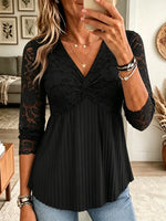 Women's Lace Twist-Front Pleated Peplum Blouse
