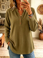 Women's Ribbed Henley Long Sleeve Tunic Top
