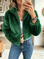 Women's Plush Faux Fur Zip-Up Bomber Jacket