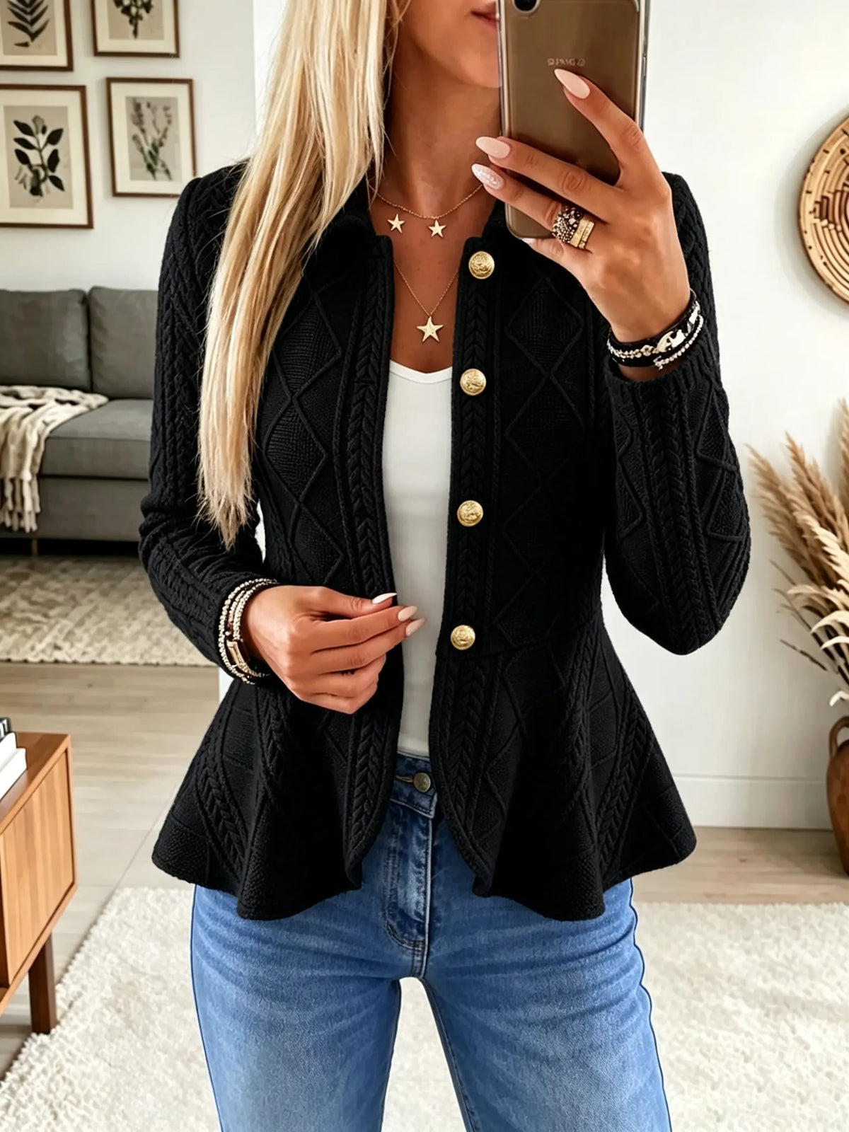 Women's Cable Knit Peplum Cardigan Jacket