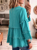 Vintage Elegant Patchwork Long Sleeves Cotton Linen Shirt