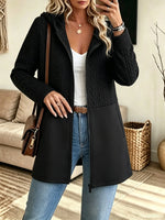 Women's Cable Knit Panel Zip-Up Hooded Coat