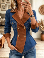Women's Colorblock Suede Lapel Denim Blazer