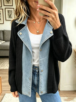 Women's Denim Notch Lapel Knit Cardigan
