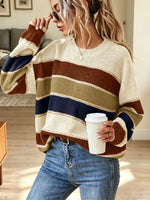 Retro Stripe Loose Art Casual Stylish Long Sleeve Sweater
