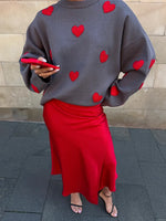 Retro Cozy Hearts Pattern Art Casual Stylish Long Sleeve Maxi Sweater