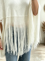 Women's Turtleneck Fringe Knit Poncho Sweater