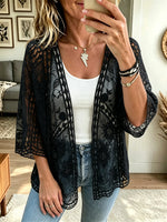 Women's Sheer Floral Lace Open-Front Kimono Cardigan
